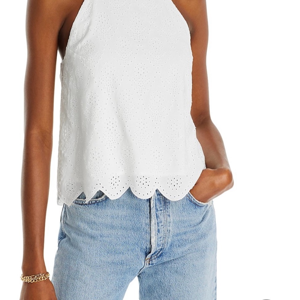 White Sleeveless Relaxed Tank Top - Aqua